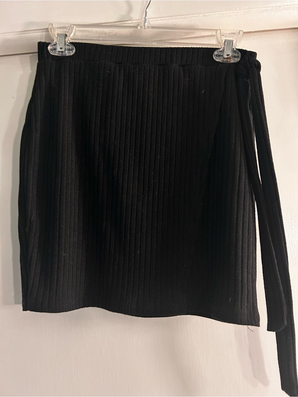SHEIN Black Ribbed Side Tie Mini Skirt